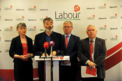 Lisbon will protect right of access to key public services - Susan O'Keeffe, North West Euro representative, Proinsias De Rossa MEP (Dublin), the Labour Leader Eamon Gilmore TD and Deputy Joe Costello at the party press conference on Lisbon and public services.