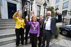Dublin Mayors Urge Yes Vote on Lisbon - The Four Dublin Mayors and the Chair of the Dublin Regional Authority urging a yes vote on Lisbon.From left to right: Cllr Mary Freehill, Cathaoirleach of the Dublin Regional Authority, Cllr Richard Humphreys, Leas Cathaoirleach Dun Laoghaire/Rathdown County Council, the Lord Mayor of Dublin Cllr Emer Costello, Cllr Mick Duff, Mayor of South Dublin County Council and Cllr Ciaran Byrne, Mayor of Fingal.